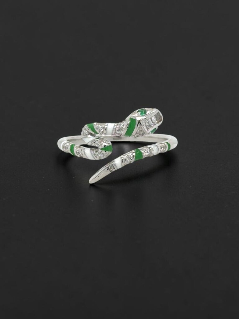 CZ and Enamel Serpent Ring in 925 Sterling Silver